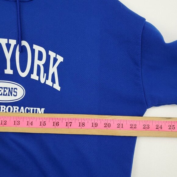 SHEIN New York Graphic Thermal Hoodie Sweatshirt Size XL Blue Kangaroo Pocket - Picture 12 of 13